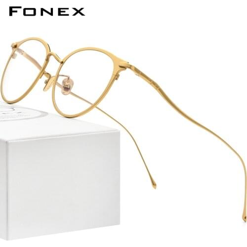 FONEX Pure Titanium Eyeglasses Frame Women Round Prescription Glasses Men Myopia Optical Frames Korean Eyewear 8509