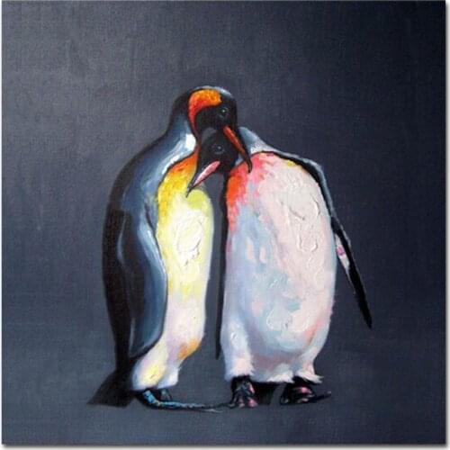 Penguin Oil Painting Hand Painted Canvas Art Animals Wall Art for Living Room Kids' Room Wall Decor Modern Art for Office