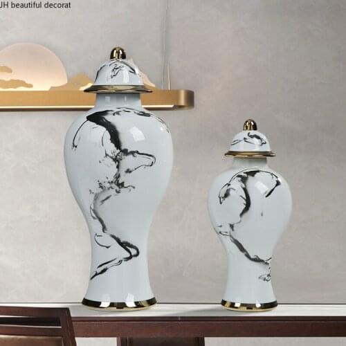 Chinese Ink Pattern Ceramic Storage Jar Vase Decoration Living Room Flower Arrangement Accessories Home Decoration Modern
