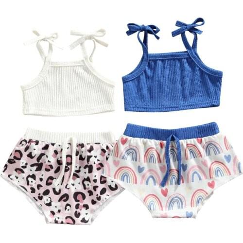 FOCUSNORM Summer Lovely Baby Boys Girls Clothes Sets 2pcs Strap Sleeveless Belt Vest Tops Rainbow Shorts 0-24M