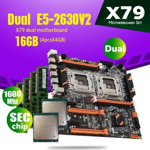 Atermiter X79 Dual CPU Motherboard Set With 2 × Xeon E5 2630 V2 E5 2630V2 4 × 4GB = 16GB 1600MHz PC3 12800 DDR3 ECC REG Memory