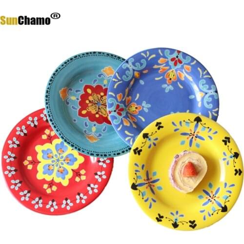 Creative Hand-painted Retro 8-inch Household Ceramic Dish Plate Painted Dish Nordic Dinner Plate Decoration Plate Tableware Set