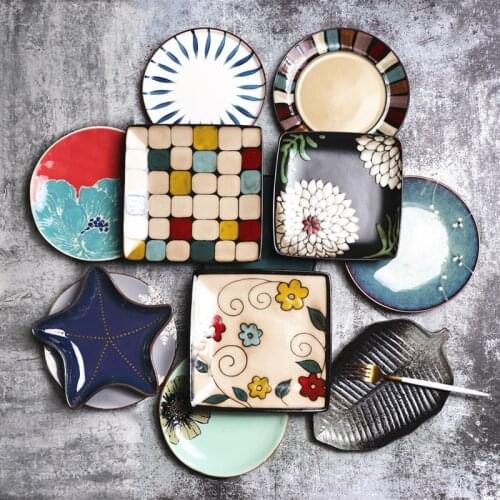Creative ceramic hand-painted Western plate disc color flat plate soup plate dish salad dish microwave breakfast plate