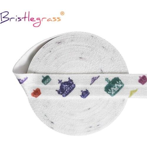 BRISTLEGRASS 2 5 10 Yard 5/8" 15mm Crown Print Fold Over Elastic FOE Spandex Satin Band Tape Hair Tie Headband Dress Sewing Trim