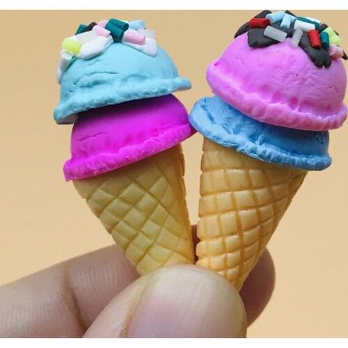 2PCS/lot Cute 1/6 Scale Miniature Ice-cream Resin Ice-cream cone Pretend Food for 1/6 1/8 1/12 dollhouse play kitchen food