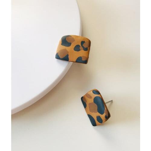 Minar Sweet Polka Dot Leopard Polymer Clay Earrings for Women Handmade Rectangle Geometric Clay Drop Earrings Cute Jewellery