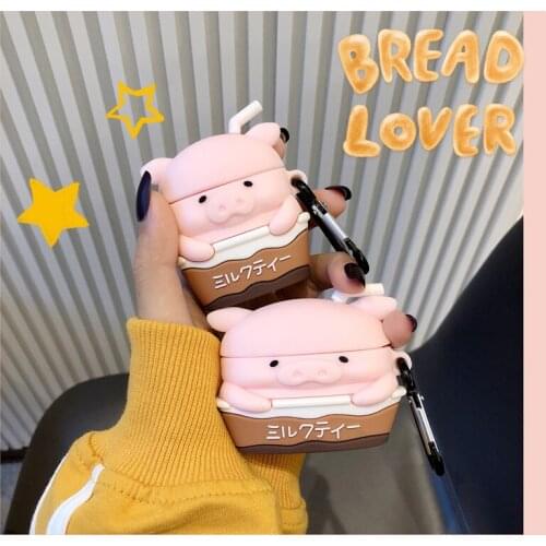3D Cute for AirPods 1 2 Pro Case Cartoon Pig Tea Box Soft Silicone Wireless Bluetooth Earphone Protect Cover Animal