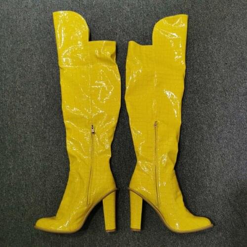 MKKHOU fashion Knee-high Boot Woman 2020 new yellow round head rock grain side zipper stiletto heel high heel boot woman