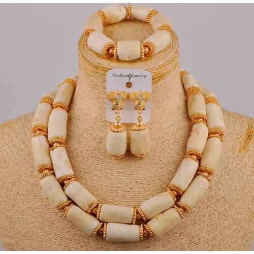 Fashion African jewellery Set Nature Original Coral Beads Jewelry Set for Women Fashion 2 Layers Nigerian Necklace for Wedding