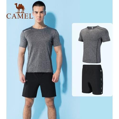 CAMEL 2pcs Sports Suits Men Basketball Clothes Summer Morning Running Suits Mens Fitness Suite Gym Quick-drying Training Clothes