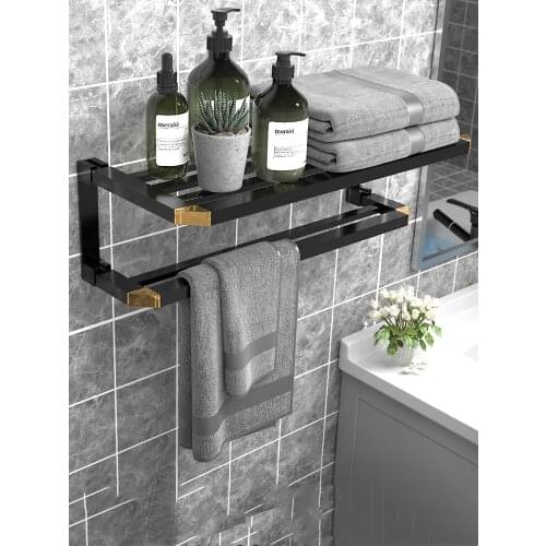 Bathroom Accessories Set Aluminum Folded Towel Rack/Bar Toilet Brush Holder Robe Hook Nail Punched Bath Hardware Black Gold