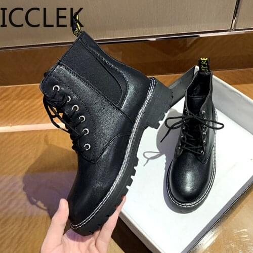 2020 New Winter British Style Women Boots Side Zipper Shallow Anti-skid Botas Fashion Short Tube Thick Heel Leather Boots A104