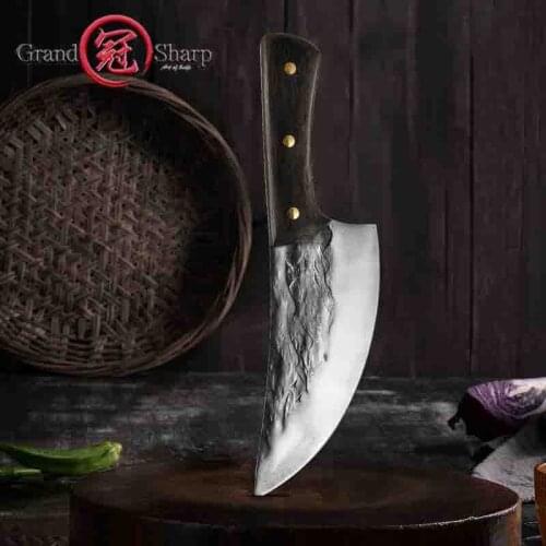 6.8 Inch Cleaver Knife Chinese Handmade Forged Kitchen Knife Meat Chopping Stainless Steel Chef Knife Cooking Tools GRANDSHARP