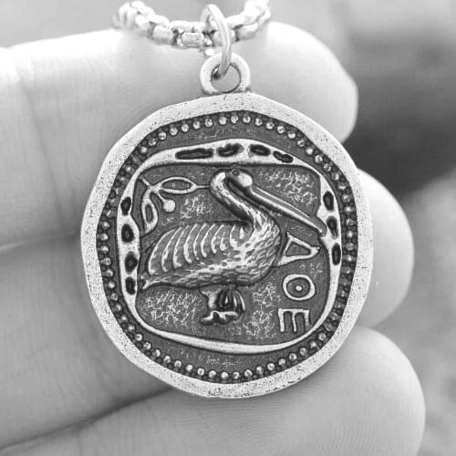 Metal Charm Pelican Necklace Coin Pendant Medallion Minimalistic Bird Jewelry