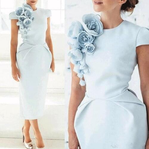 SuperKimJo Mother of the Bride Dresses Blue Short Evening Dresses for Women Handmade Flowers Mermaid Elegant Cheap Evening Gown