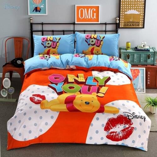 Disney Brand Bedding Sets Cartoon Winnie The Pooh Mickey Minnie Mouse Stitch Duvet Cover Bed Sheet Pillowcase Single Double Size