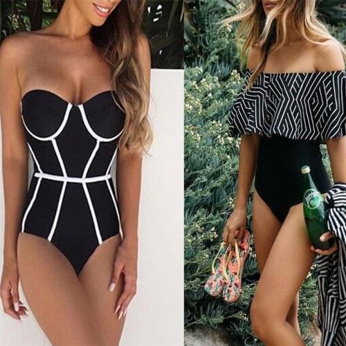 Striped Swimwear One Piece Swimsuit Women Backless Monokini Sport Bodysuit 2019
