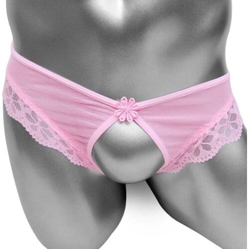 See Through Mens Panties Sexy Open Crotch Lace Gay Cuecas Tanga Stretch Underwear Thong Sissy Exotic Crotchless