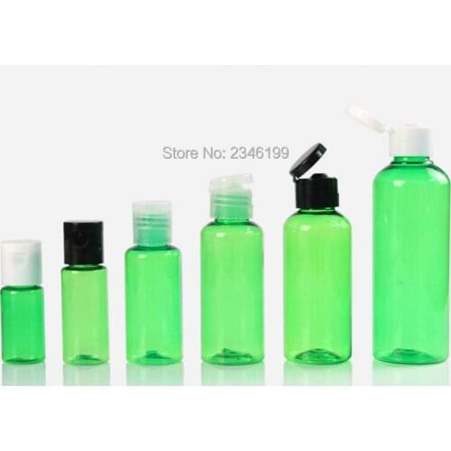 Empty Plastic Bottle 50ml Transparent Green Plastic Bottle 100ml Flip Cover Cosmetic Container White Cover Plastic Bottle 100pcs