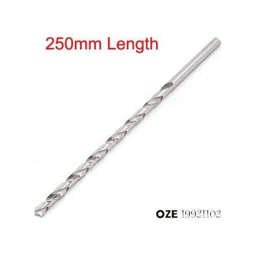 OZE19921102 Silver Tone High Speed Steel 2/4/5/6/7/8/9/10mm x 250mm Length Twist Drill Drilling Bit 1pc