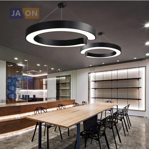LED Postmodern Iron Black White Round Chandelier Lighting Lamparas De Techo Suspension Luminaire Lampen For Dinning Room Office