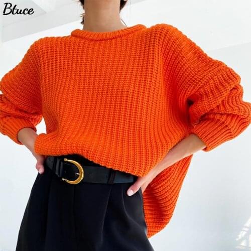 2021 Autumn Winter Women Solid Knitted Thickening Oversized Sweater Female Round Neck Long Sleeve Casual Loose Pullovers Top