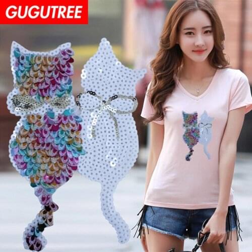 GUGUTREE embroidery Sequins big cats bird patches buttlefly mouse patches badges applique patches for clothing YYX-19121022