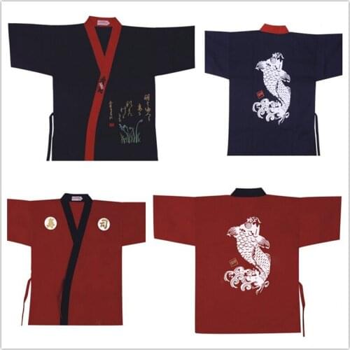 Japanese Women Men Restaurant Bar Clothes Chef/Cook Coat Jackets Uniform, Sushi/Sashimi/Salmon, Round Fan, 3 Size