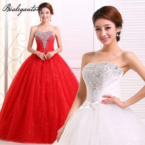 Bealegantom Red Ivory Tulle Ball Gown Quinceanera Dresses Beading Crystal Birthday Sweet 16 Prom Party Bow Robe De Bal Gowns