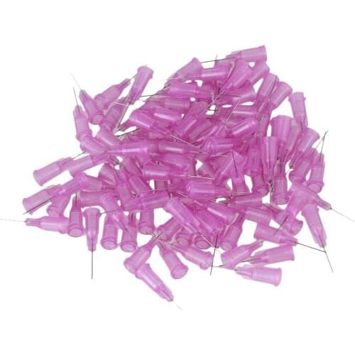 1/2" Plastic Spiral Connector Stainless Steel Adhesive Glue Dispensing Needles Tip Pack of 100 30Ga Light Purple