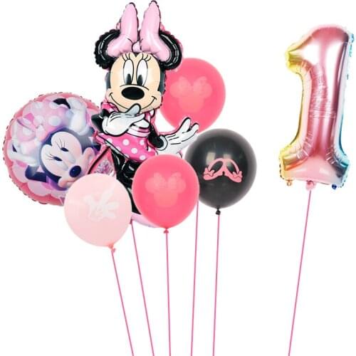 1set Mickey Minnie Number Foil Balloons Helium Latex balloon Globos Baby Shower Birthday Party decoration Supplies Kids Toys