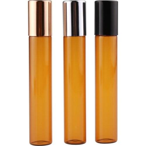 10ml Amber Thin Glass Roll on Bottle with Metal Roller Ball Glass Perfume Essential Oil Roll-On Vials LX7606