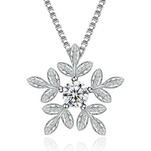 100% 925 sterling silver fashion snowflake shiny crystal ladies`pendant necklaces short box chain jewelry gift wholesale