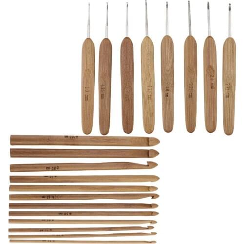 20pcs Bamboo Crochet Hook Set DIY Knitting Needles Handle Home Knitting Weave Yarn Crafts Household Knitting Tools 3mm-10mm