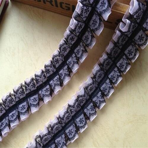 5 Yards Black and Pink Pleated Ruffled Lace Trim Ribbon Fold Organza Lace DIY sewing Ruffle applique collar wedding decor