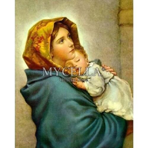 5D DIY Diamond Painting Cross Stitch Religion Woman & Baby Round Rhinestone Mosaic Diamond Embroidery Gift Home Decor Crafts Art