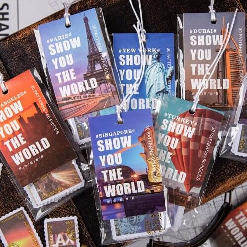 60 Pcs Show You The World Vintage Washi Stickers Set Gold Foil Stamp Adhesive Label Decorative Sticker Label For Diary Album