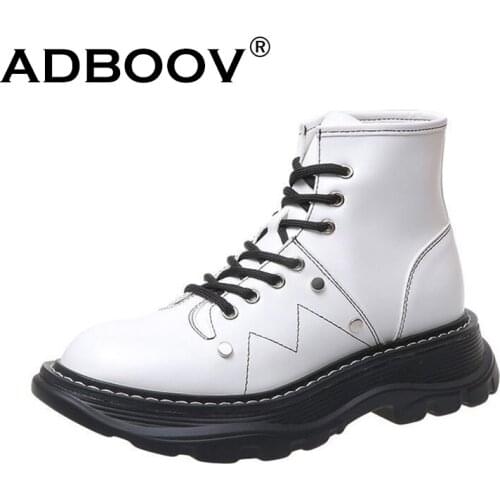 ADBOOV Fashion Platform Ankle Boots Women PU Leather Martins Boots Ladies Buty Damskie Casual Shoes Femmes Bottes