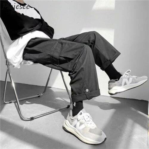 Men Casual Pants Loose Straight Cargo Trousers Pockets Harajuku Hip-hop Streetwear Male Casual All-match Ankle Length Bottom Ins