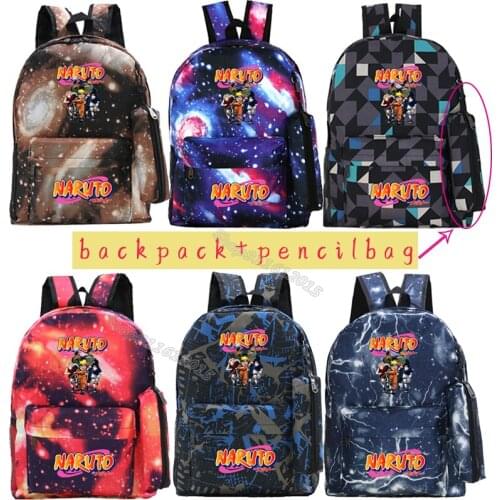 Children Starry Sky Backpack Narutos Anime Printed Knapsack Teenager Cartoon Rucksack Student Boy Book Bag Pencilcase 2pcs Set