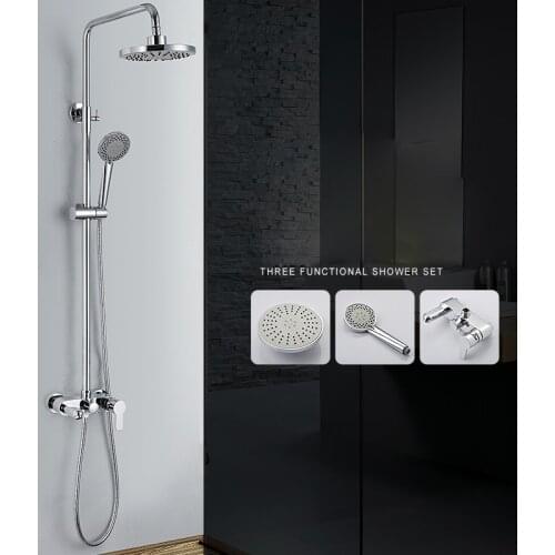 Bathroom Shower Set Brass Chrome Wall Mounted Shower Faucet 8" Shower Head Water Saving Nozzle Aerator High Pressure Shower Set