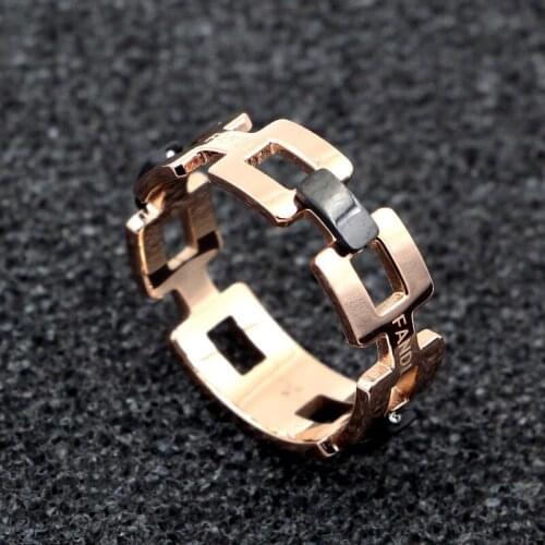 Elegant Cool Ring Hollow out Fand Black Square Rose Gold Ring Tail Ring All-Matching Ring
