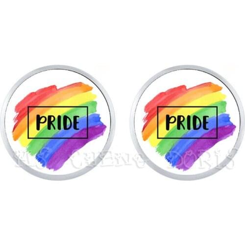 Gay Pride Hypoallergenic Ear Nail Earrings Same Sex LGBT Jewelry Gay Lesbian Pride With Rainbow Love Wins Earrings For Women