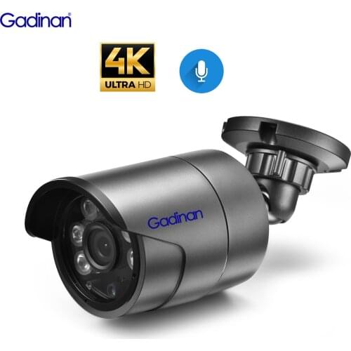 Gadinan 8MP 4K IP Camera H.265 48V POE Camera Outdoor Metal Wired Audio Camera 5MP 4MP Motion Detection Infrared CCTV XMEye