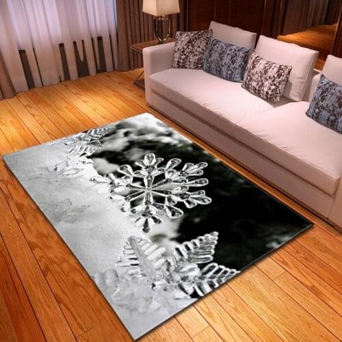 Parlor Carpet 3D Snowflake Print Nordic Flannel Memory Foam Area Rug Bedroom Living Room Anti-Slip Mat New Year Home Decorative