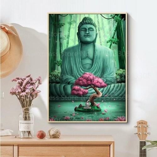 Lotus Buddha Canvas Art Buddhism Posters Canvas Painting Posters and Prints Cuadros Wall Art for Living Room Home Decor