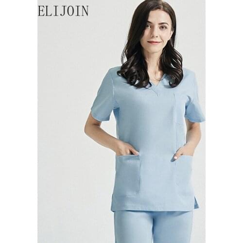 ELIJOIN Medical Uniforms Polyestercotton Dentist Split Suit Brush Hand Clothing Beauty Salon Overalls Suit For Women Lab Coat