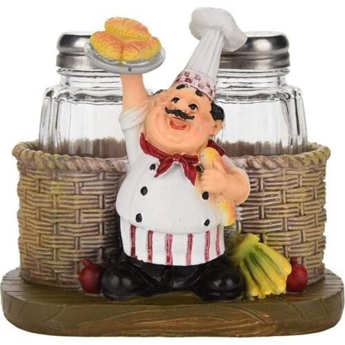 Cute Chef Statue Salt & Pepper Bottle Holder,Kitchen Cute Chef Ornaments,Home Decor Kitchen Resin Salt Shaker Crafts