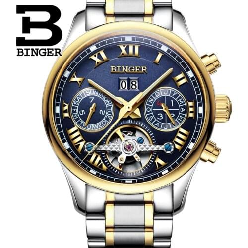 BINGER Mens watches Automatic mechanical Men Watches Business Watch men top brand luxury Military Waterproof Tourbillon Clock