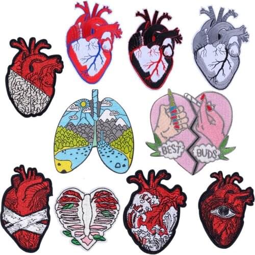 DIY Human Organs Patch Iron On Patches For Clothing Heart Embroidered Badge Applique On Clothes Hippie Fabric Accessories Decor
